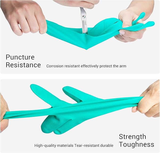 ThxToms 5 Pairs Nitrile Chemical Resistant Gloves, 15mil,13", Reusable Latex Rubber Free Heavy Duty Gloves, Acid Alkali Oil Protection, Industrial Use and Household Cleaning, Non-Slip, Medium
