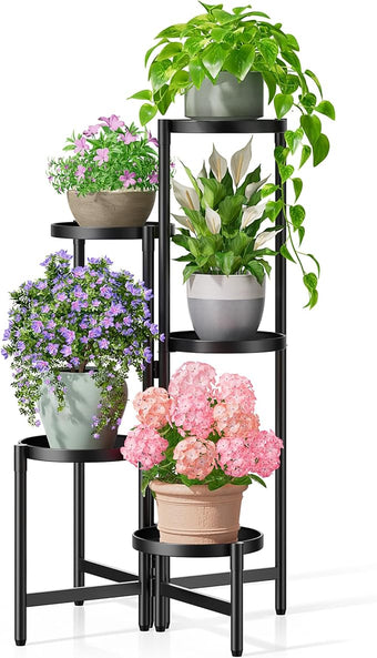 NQW Tall Plant Stand Indoor Outdoor, Corner Metal Flower Pot Stands for Multiple Plants, 5 Tier Heavy Duty Plant Shelf for Patio Garden Balcony Living Room Bedroom - BlackDisk