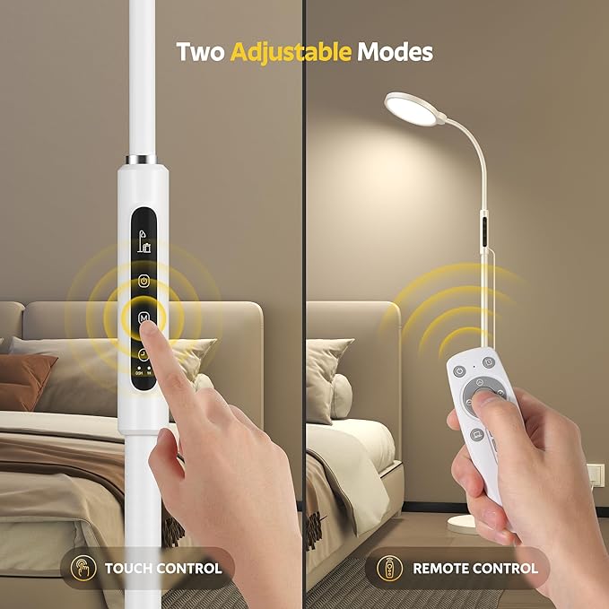 Happy Light Therapy Lamp, 11000 Lux UV-Free Floor Sun Light Lamp with Touch Remote Control, 5 Color Temperatures 10 Brightness Levels Lights for Living Room Bedroom Office