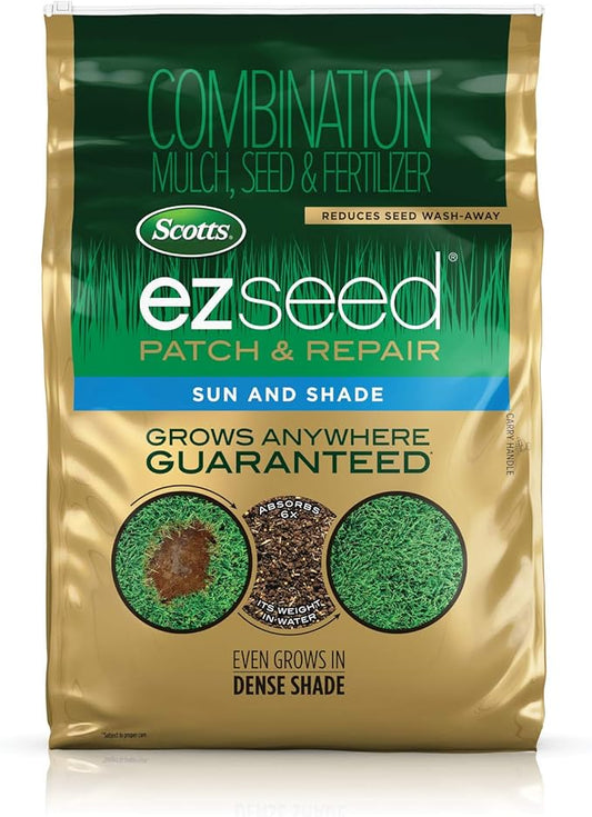 Scotts EZ Seed Patch and Repair for Sun and Shade Combination Mulch, Sun and Shade Grass Seed and Fertilizer for Bare Spots and Repair, Grows Anywhere, 40 lbs.