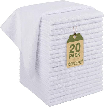 Microfiber Cleaning Cloth, 20 Pack Reusable Microfiber Towels for Cars Lint Free Cleaning Shop Towel Rags for Home Kitchen Automotive Bar Mechanic Restaurant Garage, 11.5"x 11.5", White