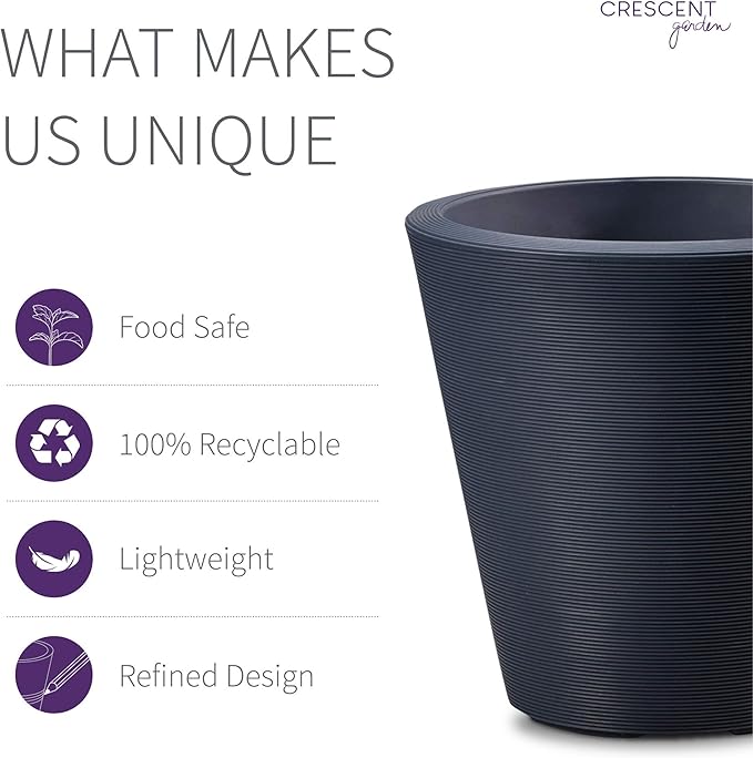 Crescent Garden Madison Planter– Weather-Resistant, Double Walled Indoor/Outdoor Plant Pot with Drain Hole – Large Plastic Plant Pot, 26-Inch (Midnight Blue)