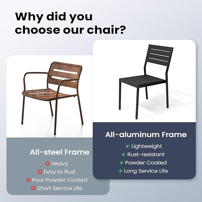Pellebant Stackable Outdoor Dining Chairs Set of 6, Aluminum Patio Chairs with Armless, All-Weather for Garden, Lawn, Deck, Porch and Yard, Black