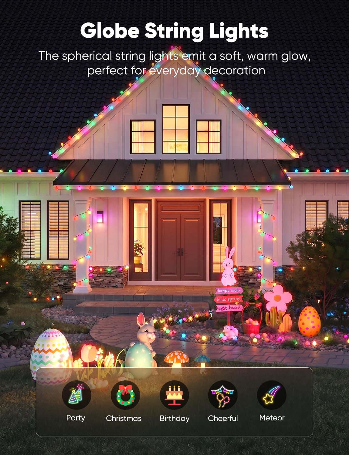 Minetom Pastel Globe Lights, 33 Feet 100 Led Easter String Lights Plug in