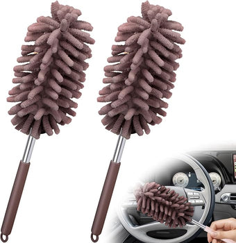 2 PCS Car Interior Duster with Extension Pole, Microfiber Car Dusters with Bendable Head, Cars Duster Exterior&Interior Scratch Free, for Cleaning of Vehicle Details, Offices, Window, Furniture(Brown)