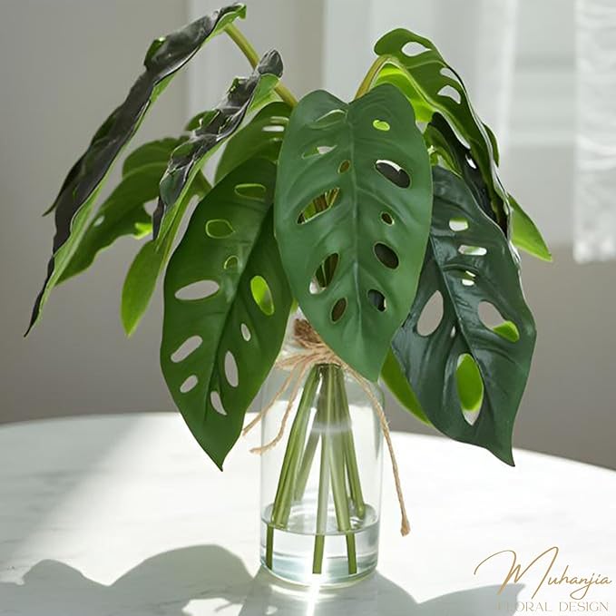 Muhanjia Artificial Flowers Turtle-Back, Alocasia Leaf, in Glass Vase with Faux Water,7Pcs Artificial Leaves Real Touch Latex Leaves for Centerpiece (1, Turtle-Back Leaf)