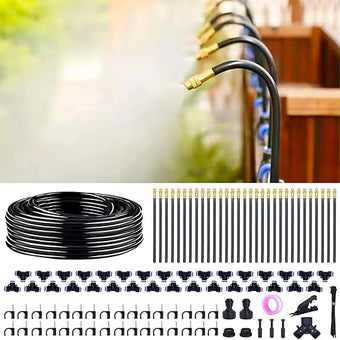 360° Adjustable Drip Irrigation System - 100FT Garden Watering System with 32 Nozzles, Garden Irrigation System, Greenhouse Accessories, Atomizing System for Yard, Lawn, Plants, 5/16 inch Hose