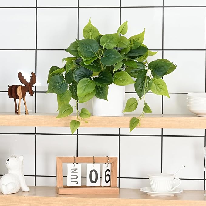 Waipfaru Faux Plants Indoor with Ceramic Pots, Realistic Small Fake Plants, Fake Plants with Pothos, Fake Potted Plants, Artificial Plant for Home Shelf Bathroom Kitchen Office Indoor Outdoor Decor