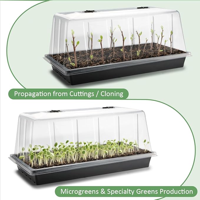 1020 Trays with Tall 7.3'' Dome, 10-Pack Extra Large Seed Starter Tray with Humidity Domes, Heavy Duty 1020 Seed Trays and Flats with Lid, Seed Germination Mini Greenhouse No Hole for Balcony Garden