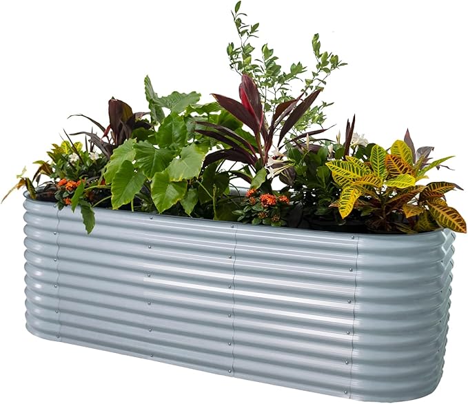 32" Extra Tall Raised Garden Bed Kits, 4 x 8 x 2.7ft Raised Planter Box Outdoor, 2.5 x 9.5 x 2.7ft Deep Root 10 in 1 Modular Metal Raised Beds for Gardening Vegetables Flowers Fruits - Sky Blue