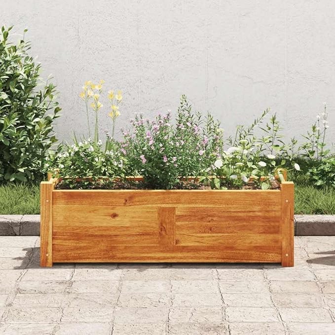 vidaXL Garden Raised Bed, Wooden Raised Flower Bed for Flowers and Plants, Solid Acacia Wood Planter, Outdoor and Indoor Use, Brown