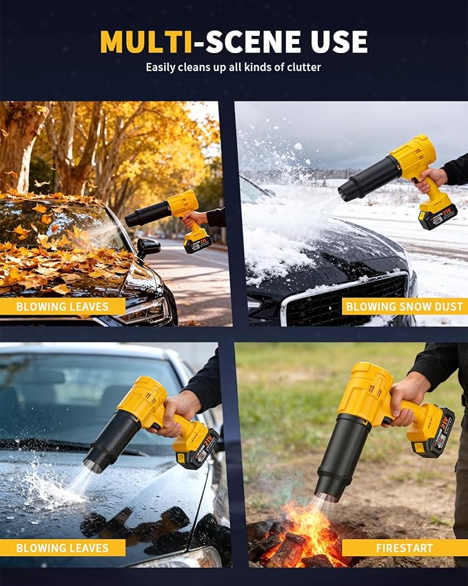 Cordless Leaf Blower, 980,000 RPM Handheld Blower with Detachable Air Nozzle, 2 X 4.0Ah Batteries & Charger, Lightweight for Patio Cleaning, Lawn Care, Leaves (21V Battery)