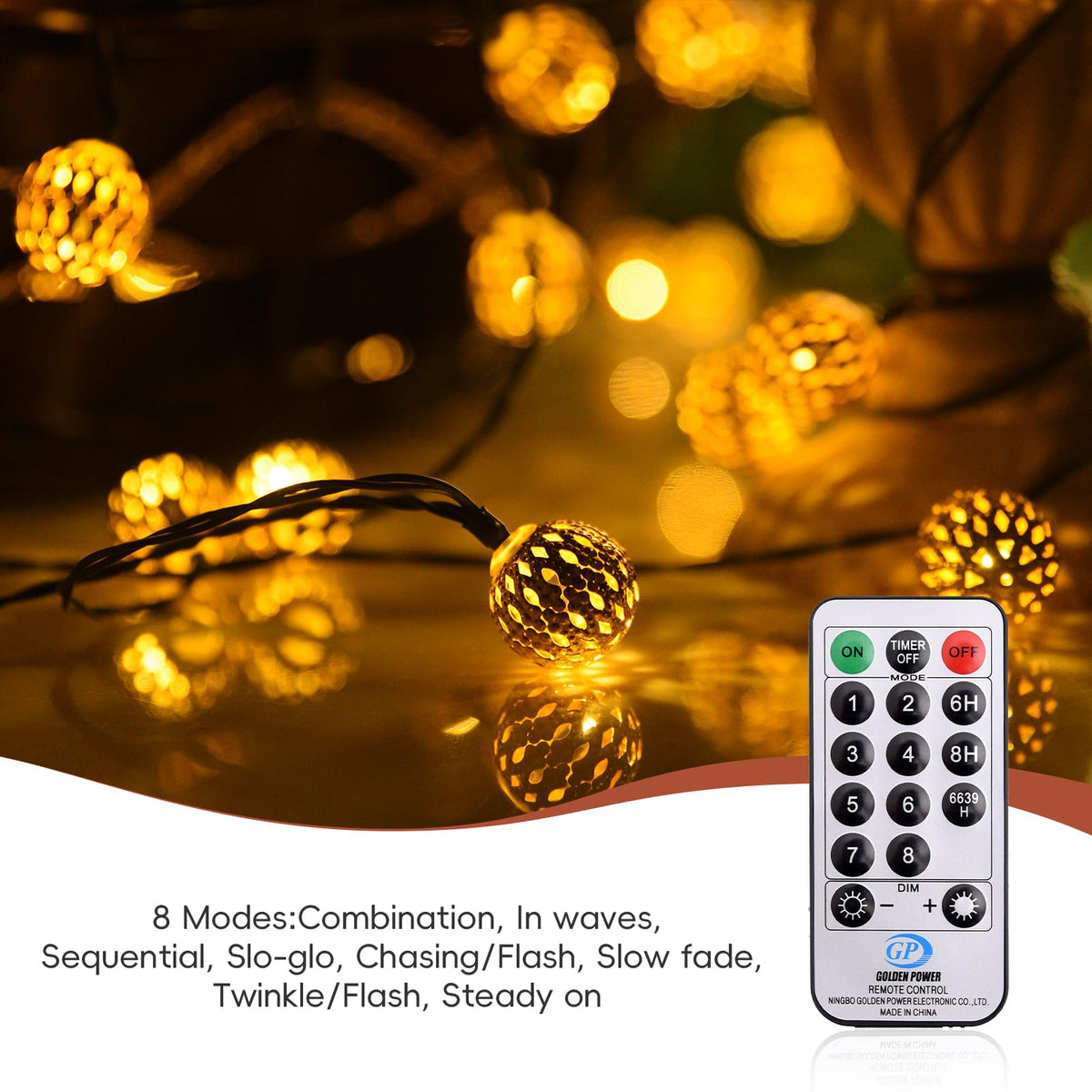 Moroccan String Lights Plug-in 60 LED 29ft Indoor Outdoor Waterproof 8 Modes Diwali Lights with Timer & Remote Control, Decorative Globe for Bedroom Christmas, Warm White