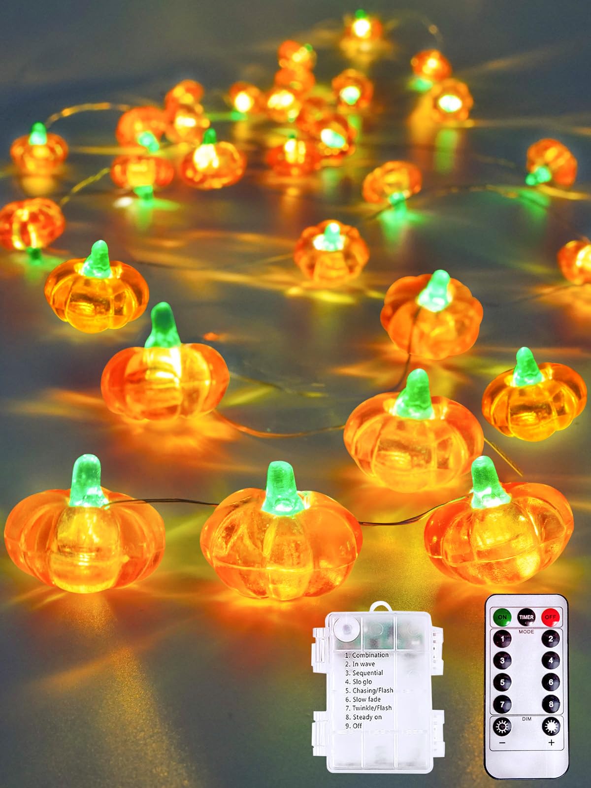 Fall Decor 10FT 3D Pumpkin Fairy Lights Battery Operated With Remote Orange