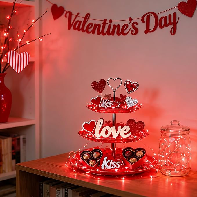 LAMPHOME 20 Pack red Valentine Day Fairy Lights, Battery Operated String Lights, 20 LED on 6.6FT Copper Wire Firefly Fairy for Galentine's Day Decoration Wedding Party Mason Jar Christmas Bedroom