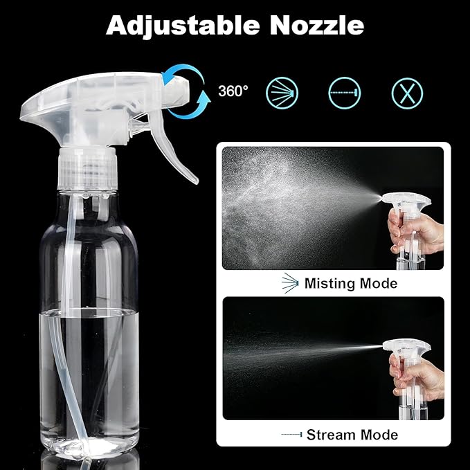 Cosywell Plastic Spray Bottles 8.8oz/260ml 2 Pack Empty Spray Bottle for Cleaning Mist/Stream Heavy Duty Water Spraying Bottle for Cooking Solutions Essential Oils Hair Care(Clear)