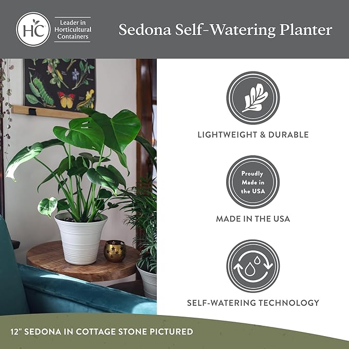 The HC Companies 16 Inch Sedona Round Self Watering Planter Pots, Lightweight UV-Resistant Plastic Indoor & Outdoor Planters, 2-Pack Flower Pots for Garden & Home Decor, Dusty Teal