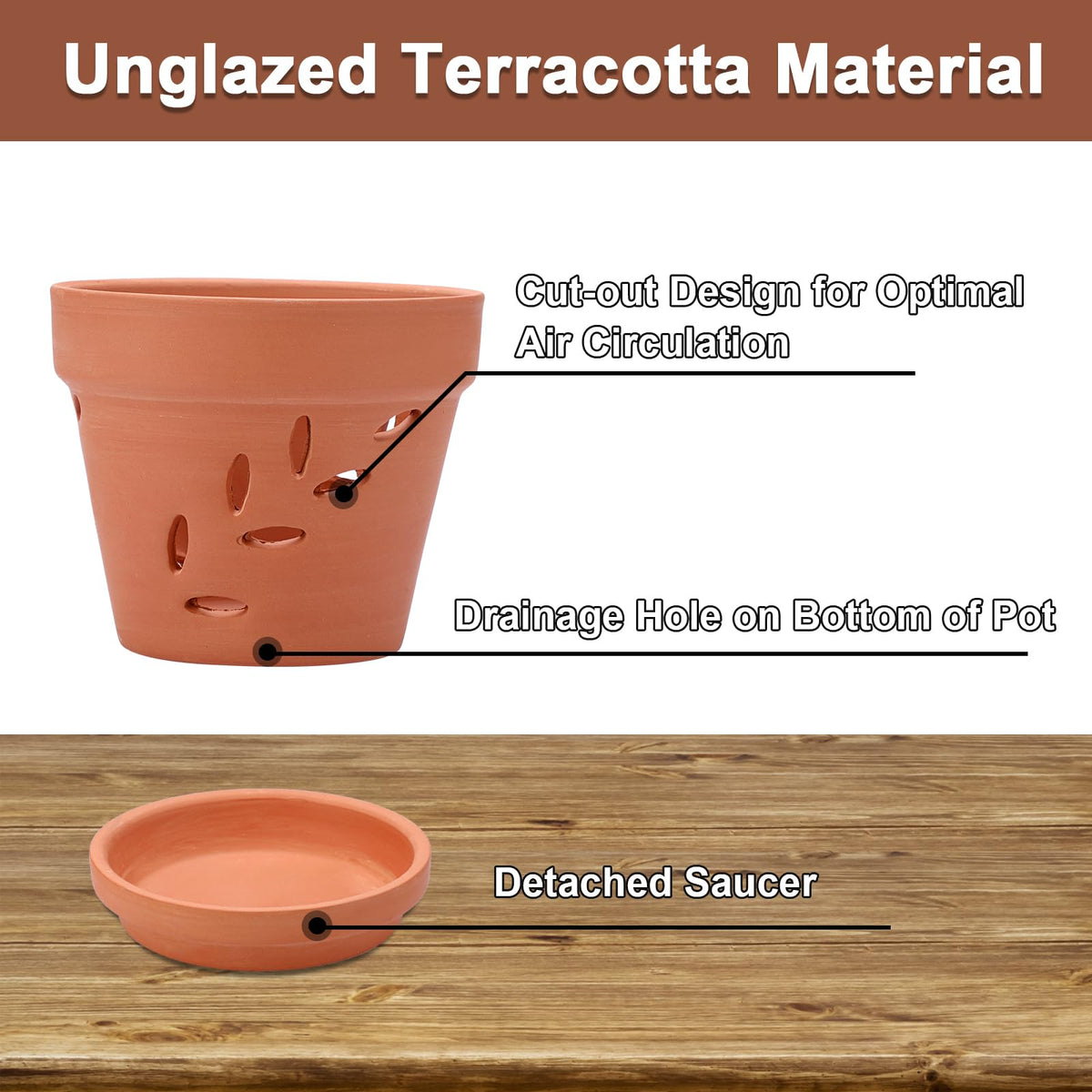 JUXYES 4" Hollowed Out Small Terracotta Orchid Pots with Holes and Saucer