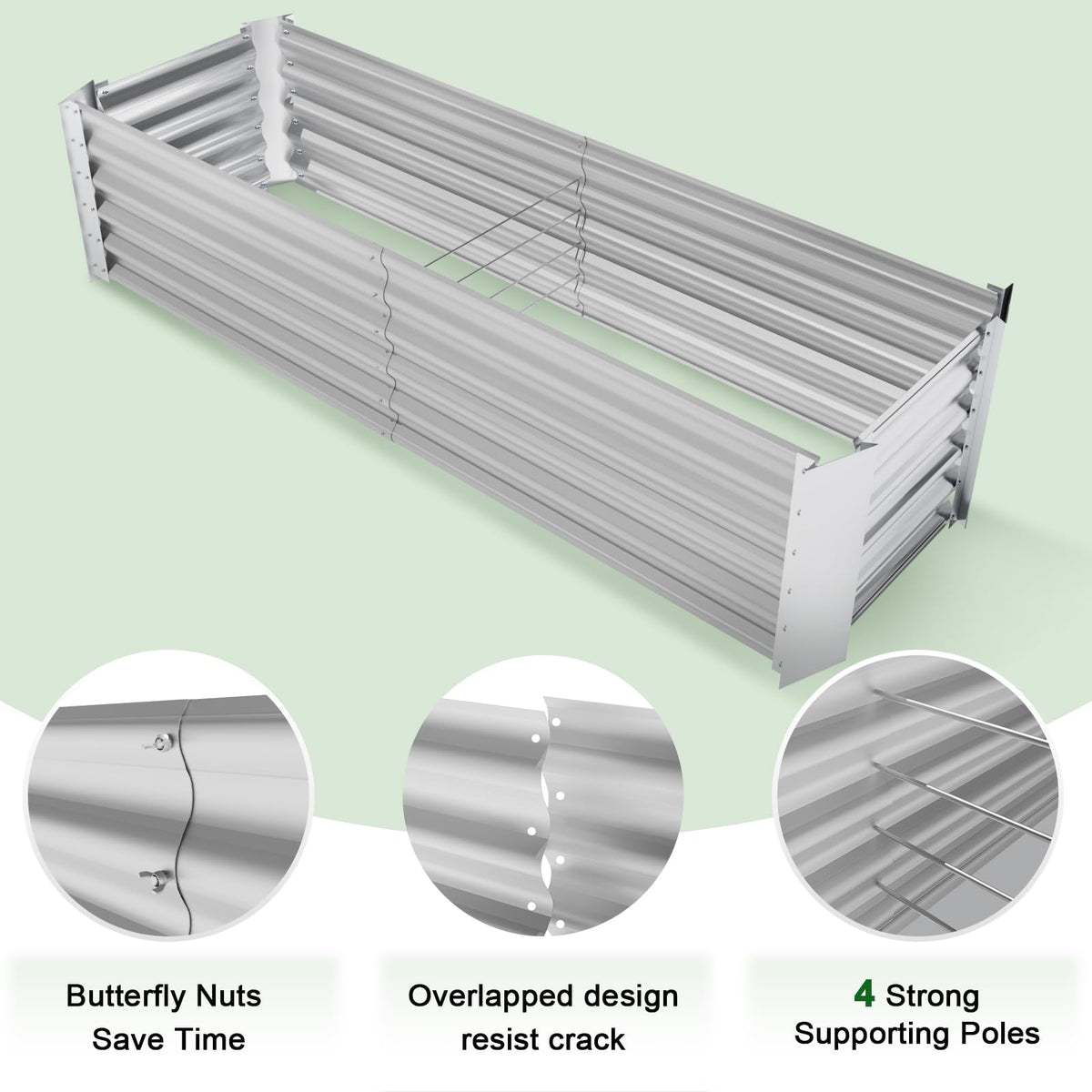 HEAHOLD 3-in-1 Raised Garden Bed 80"x24"x17" with Greenhouse Cover