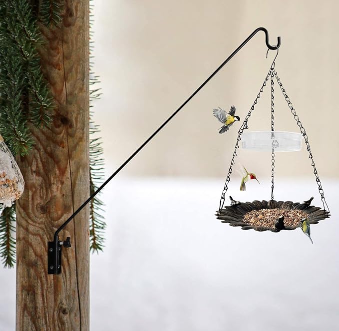 ERYTLLY Extended Reach Deck Hook Wall Pole Wall Mounted, Extensible and Adjustable 28 inch to 43 inch Bracket for Hanging Bird Feeder,Plants,Wind Chimes,Lanterns