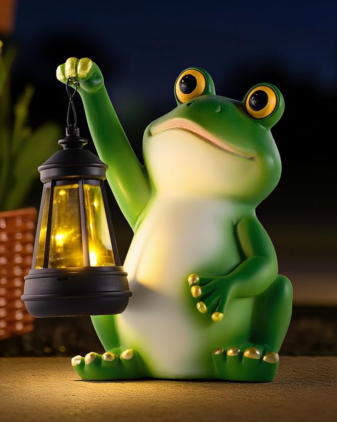 Solar Frog Garden Statue Light, Outdoor Waterproof Decorative Lantern Figurine, Cute Yard Art for Garden Patio Pond Balcony Porch Decor, Housewarming & Gardening Gifts for Women Grandma Mom