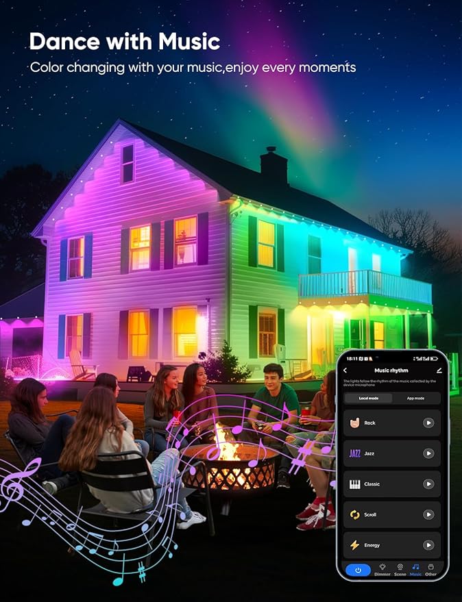 APPECK Permanent Outdoor Lights 100ft,RGBW Eaves Light with 72 LED Lights,111+ Scenes Modes Outdoor Lighting, Waterproof Permanent Light for Daily Holiday Decorations, Works with Alexa,White