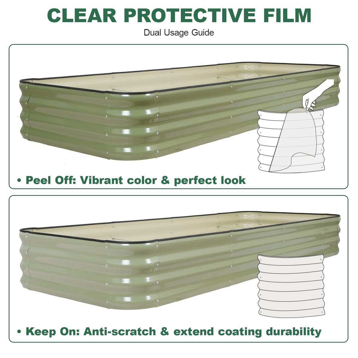 BIRDSINYARD 5 in 1 Galvanized Raised Garden Bed, 8x3x1ft, Green