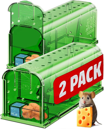 Motel Mouse Humane Mouse Traps No Kill Live Catch and Release 2 Pack - Reusable, Easy to Use & Clean, No Touch Release, Sensitive Includes Cleaning Brush, Instruction Manual & Video - Mousetrap Indoor