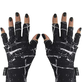 ManiGlovz UPF 50+ UV Light Protective Nail Gloves for Gel Manicure and Sun Protection While Driving in Black Marble