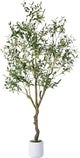 Jocoevol Artificial Olive Tree 6FT, Indoor Fake Silk Plant with Realistic Trunk, Leaves, Fruits and White Planter, Faux Potted Tree for Home Decor and Housewarming Gift, 1 Pack