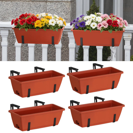 CADUKE Railing Planter Box, Deck Railing Flower Boxes 16.9 Inches Red