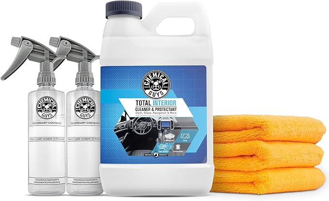 Chemical Guys HOL414 Total Interior Cleaner and Protectant, Refill Kit With 2 Dilution Bottles & 3 Premium Microfiber Towels (Safe for Cars, Trucks, SUVs, Jeeps, Motorcycles, RVs & More) 64 fl oz