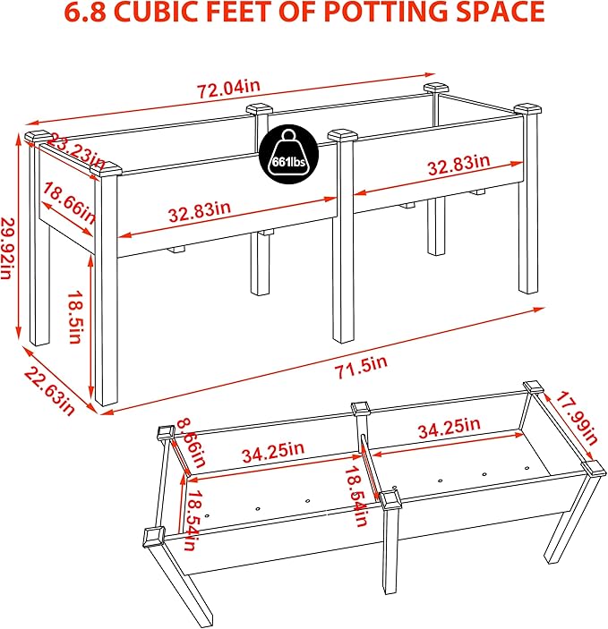72x23x30in Raised Garden Bed with Legs, Outdoor Elevated Wood Planted Box with Divider Panel & Drainage Hole for Vegetable Flower, Backyard and Patio, Natural