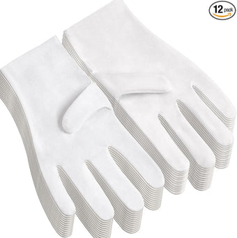 12Pairs White Cotton Gloves for Eczema and Dry Hands - Breathable Work Glove Liners - Moisturizing SPA Soft Jewelry Inspection Gloves - Stretchy Fit Cloth Gloves for Most Women