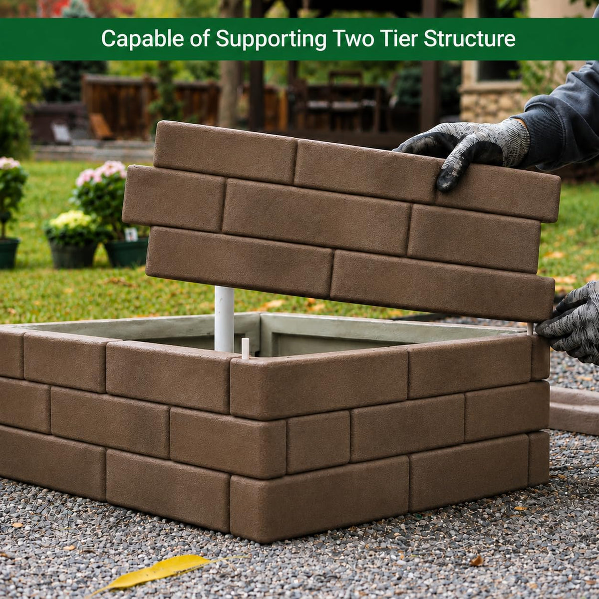 Landecor Raised Garden Bed, Brick Style Planter Box, 24" x 8" Polyurethane Garden Bed Panels, Modular Design for Curved or Straight Layouts, Lightweight & Weather Resistant, 4 Panel Pack