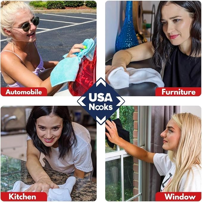USANOOKS Microfiber Cleaning Cloth Grey - 8 Pcs (12.5"x12.5") - High Performance - 1200 Washes, Ultra Absorbent Microfiber Towel Weave Grime & Liquid for Streak-Free Mirror Shine - Car Washing Cloth
