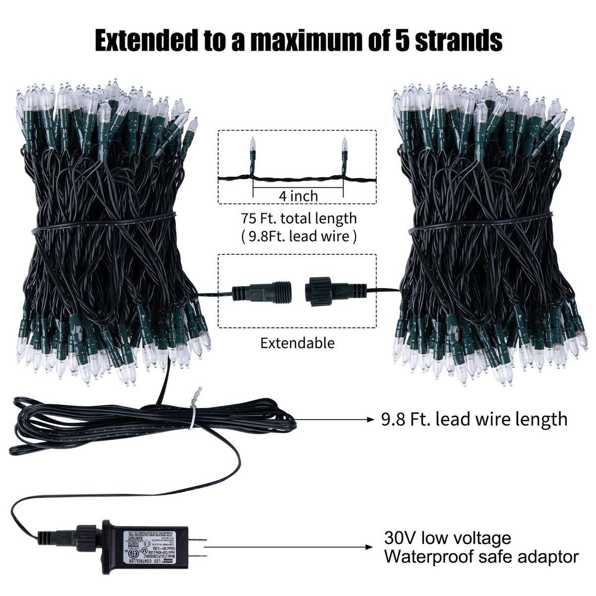 75 Feet 200 LED Christmas Lights, Clear Christmas Tree Lights, Warm White
