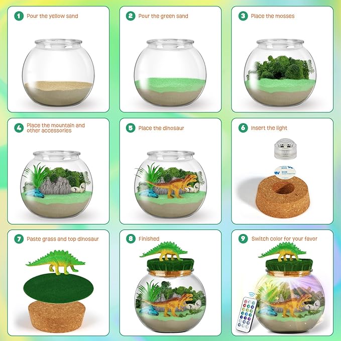 LAOESE Dinosaur Toys for Kids - Dinosaurs Terrarium Kit for Kids - Birthday Christmas Gifts for Boy Ages 4 5 6 7 8-12 Year Old - DIY Dino Toys for Boys - Arts and Crafts Kit for Kid