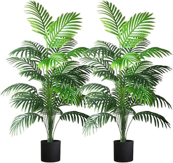 4ft 2pcs Large Artificial Plants Fake Palm Tree Tropical Palm Leaves Faux Palm Plants Tall Tree Indoor Real Touch Plastic Monstera Leaves for Home Garden Outdoor Office Decor (4ft/125cm-2pcs)