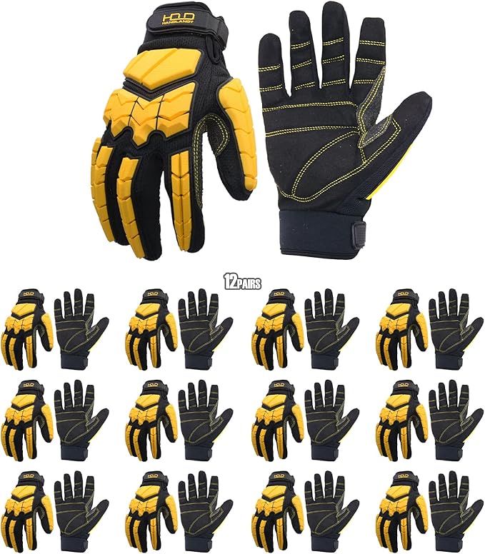 HANDLANDY Anti Vibration Gloves, SBR Padding, TPR Protector, Mechanic Work Gloves (Large, Black)