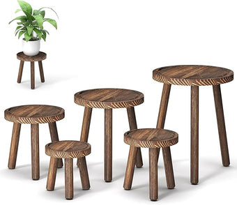 Vecxoty 5-Pack Wood Plant Stands Indoor, Single Plant Stand for 6-12 Inch Pots, Mid-Century Modern Plant Stool, Tall Plant Stand for Large Plants for Living Room, Balcony, Office (Dark Brown)