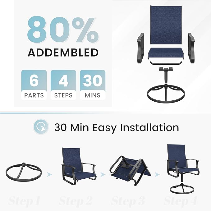 Patio Swivel Chairs Set of 2, Outdoor Dining Chairs with High Back, 360° Swivel Rocker Chair in All-Weather Textilene & Metal Frame for Garden, Porch, Backyard, Balcony(Navy)