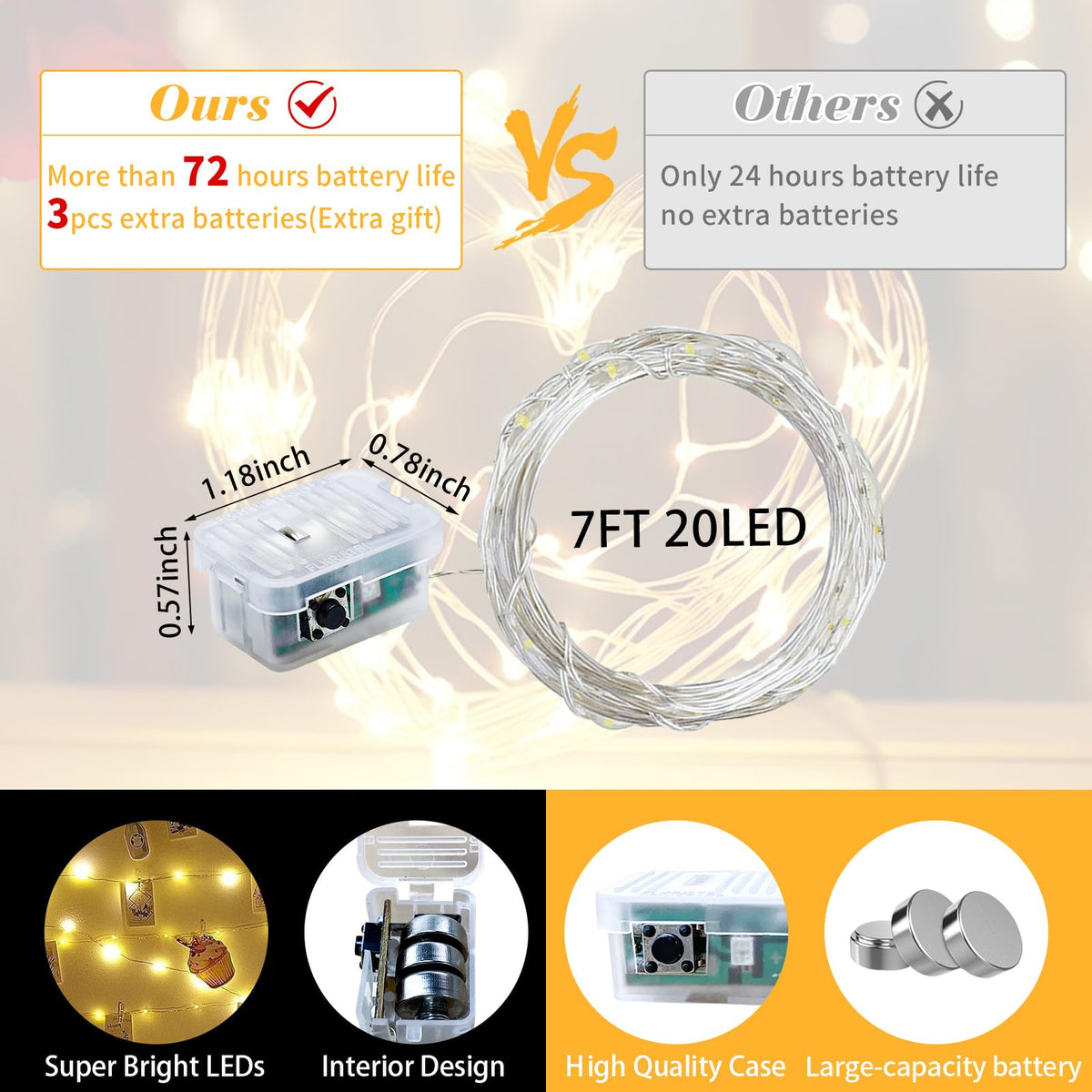 chzk 100 Pack Fairy Lights 7Ft 20 LED Twinkle String Lights 3 Modes Battery Operated Waterproof Firefly Starry for Mason Jar Party Wedding Christmas Valentines Day Table Centerpieces,Warm White+White