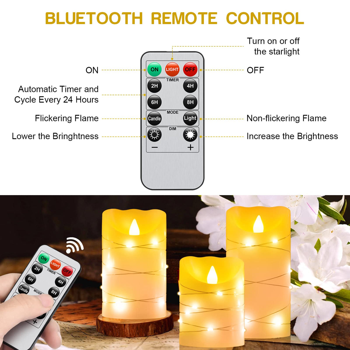 Flameless battery Operated LED candles 11 Key remote control 24-hour timer