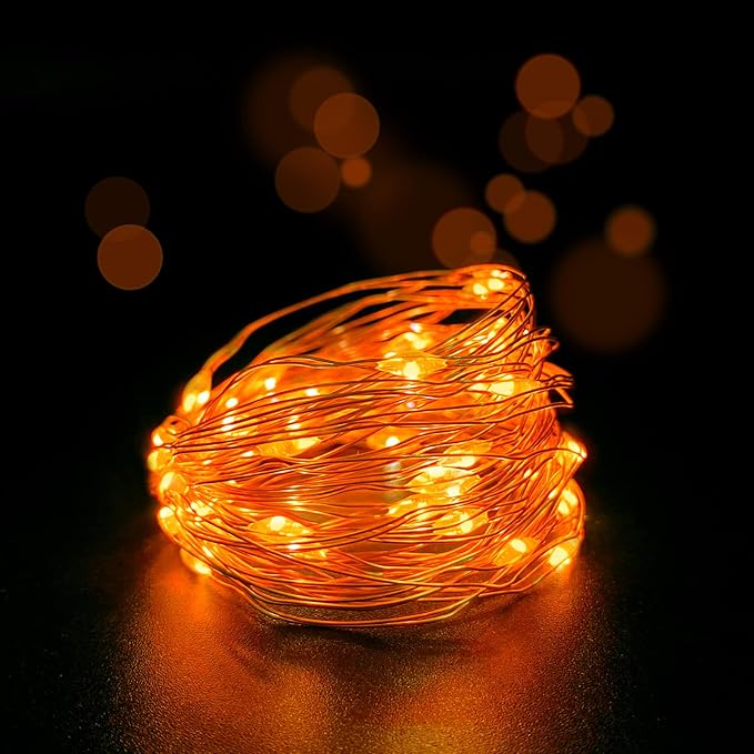 with Timer Function Battery Operated Dewdrop Led Lights,Mini Fairy Lights for Home Parties Christmas/Halloween Holiday Decoration,6 Hours on/18 Hours Off,30 LEDs,10 Feet (Orange, 4)