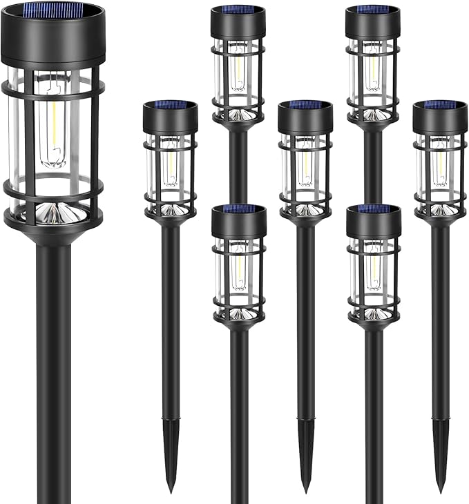 Mancra Solar Pathway Lights, 8 Pack LED Solar Lights Outdoor Waterproof, Glass Metal Garden Lighting for Yard Path Landscape Lawn Walkway Driveway, 3000K