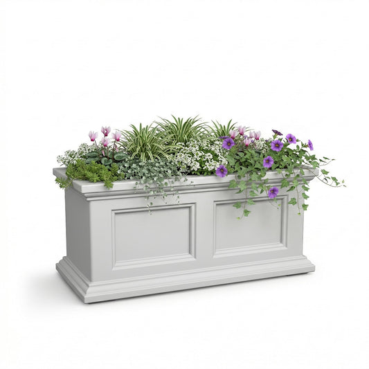 Mayne Fairview 24in Self-Watering Retangular Window Box Planter, White