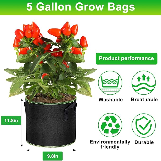 MEKOLIFE 5 Gallon Grow Bags 3 Pack, Thickened Nonwoven Fabric Aeration Planter Bags with Handles, Heavy Duty Vegetable/Flower/Potato Planting Pots for Garden Outdoor