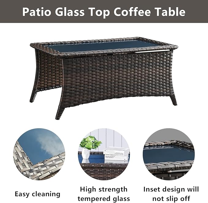 Belord Wicker Patio Furniture Sets - 8 Piece Rattan Outdoor Furniture Conversation Sets with 4 Swivel Rocker Chairs, Rattan Sofa, Wicker Ottomans and Coffee Table, Brown/Beige