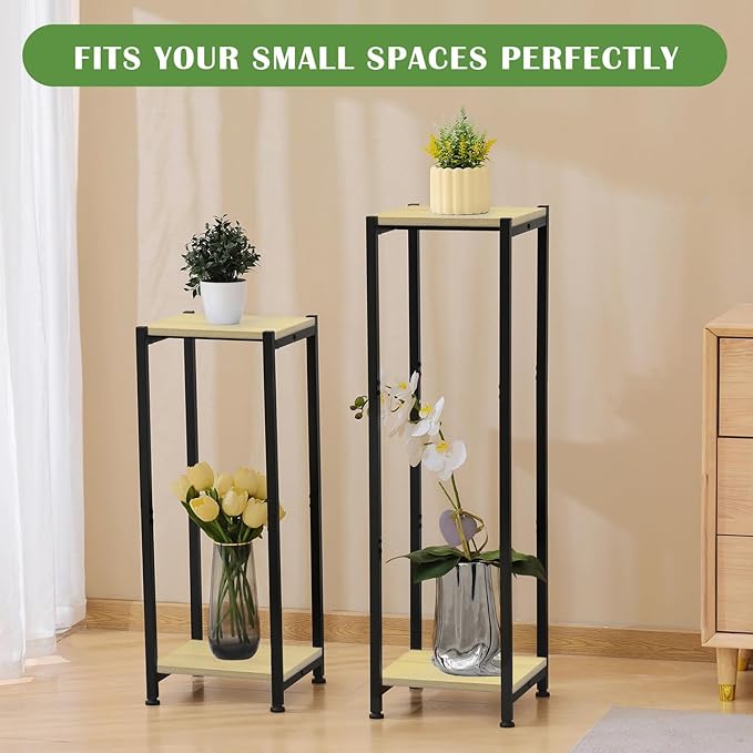 Dipion Extra Tall Plant Stand Indoor,40 Inch Plants Stands,2 Tier Metal Plant Stand with Heavy Duty Wood,Yellow Oak and Black
